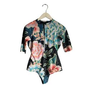 Mara Hoffman Short Sleeve Rash Guard Bathing Suit Swim Suit Boho Floral Large